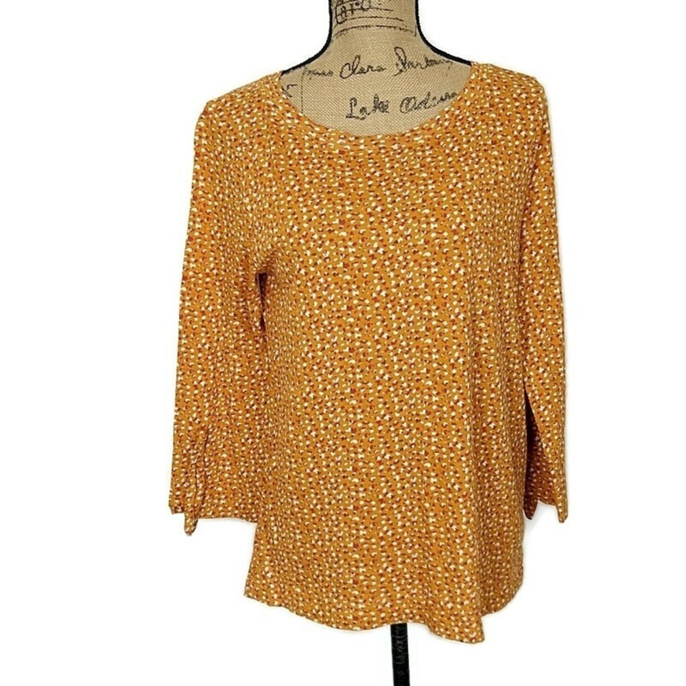 LOFT Outlet Yellow Dotted Top Cotton 3/4 Sleeve Casual Boho Cottagecore sz M